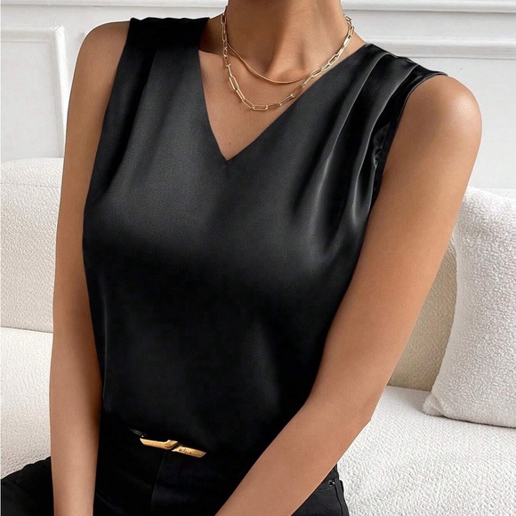 Sleeveless tank top satin professional work wear black - Picture 1 of 8
